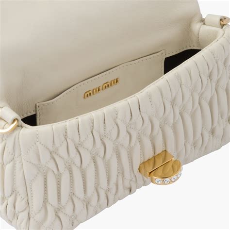 White Miu Crystal Nappa Leather And Crystal Mini